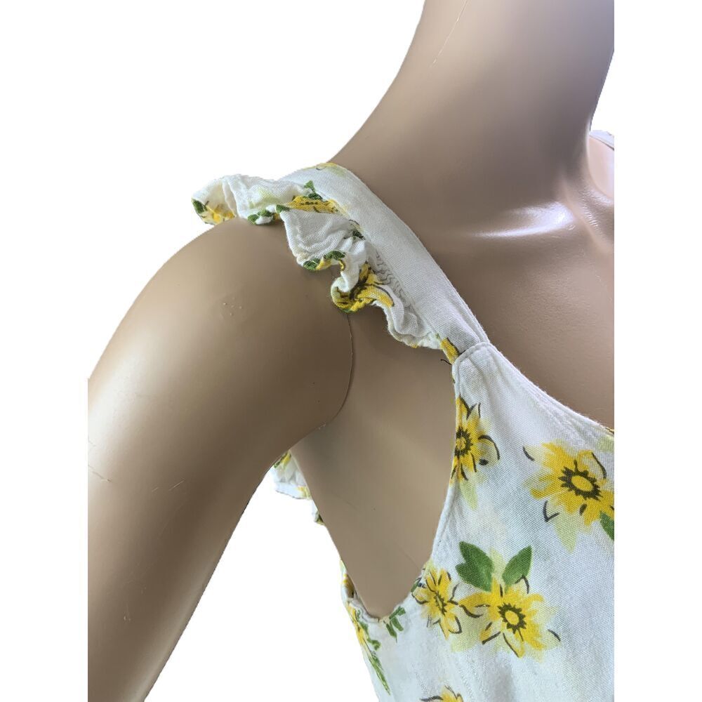 Audrey Lane Yellow Floral‎ Print Sleeveless Ruffled Straps Tank Top Size Large - Picture 7 of 16